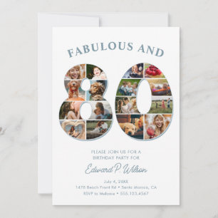 80:e födelsedag Fotokollage-Elegant och tidslös Inbjudningar
