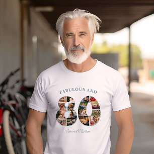 80:e födelsedag Fotokollage-Elegant och tidslös T Shirt