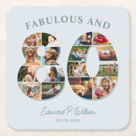 80:e födelsedag Fotokollage-Elegant och tidslös Underlägg Papper Kvadrat
