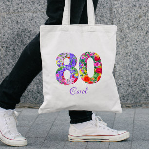 80:e födelsedag Friend Gift - Blommigt Namn 80 år Tygkasse