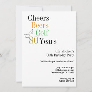 80:e födelsedag Golf Cheers Öl Minimal Party Inbjudningar