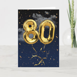 80:e födelsedag Guld Mylar Balloon and Confetti Ca Kort