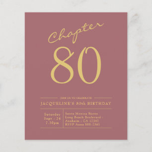 80:e födelsedag Guld Rosa budgetinbjudan Flygblad