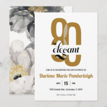 80:e födelsedag i Guld Black Blommigt och Elegant