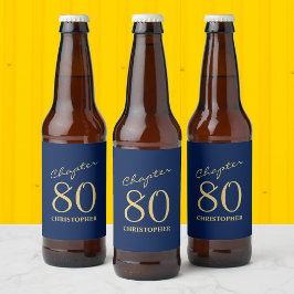 80:e födelsedag Kapitel 80 Blue Guld Ölflaska Etikett