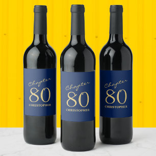 80:e födelsedag Kapitel 80 Blue Guld Vinflaska Etikett