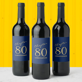 80:e födelsedag Kapitel 80 Blue Guld Vinflaska Etikett
