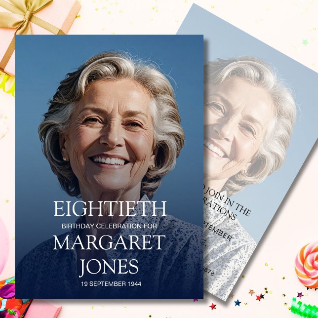 80:e födelsedag, kvinnlig foto - enkel Elegant Inbjudningar (Skapare uppladdad)