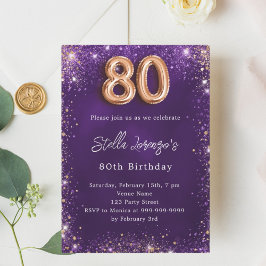80:e födelsedag lila ro guld inbjudningar