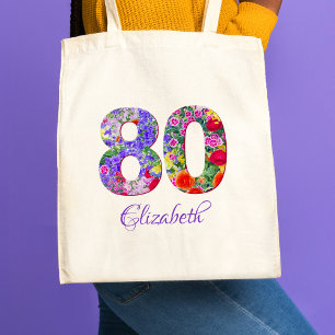 80:e födelsedag Mamma Gift - Blommigt Namn 80 år Tygkasse