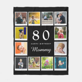 80:e födelsedag, Mamma Photo Collage Template Blac Fleecefilt