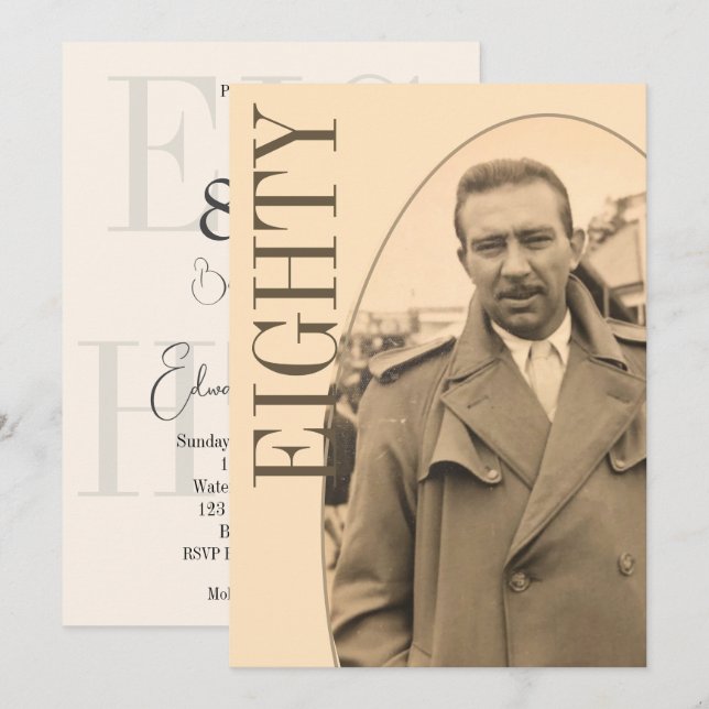 80:e födelsedag, manligt foto Modern födelsedag Inbjudningar (Fram/baksida)