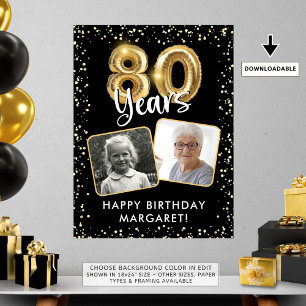80:e födelsedag med svart Guld-legering Konfetti 2 Poster