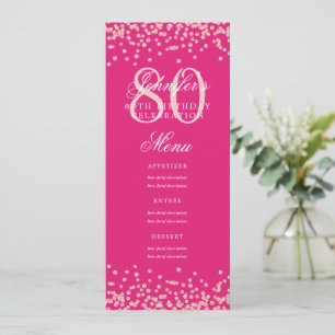 80:e födelsedag Menu Ro Guld Confetti Shock rosa Inbjudningar