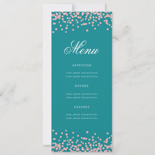 80:e födelsedag Menu Ro Guld Confetti Turcos Inbjudningar (Baksida)