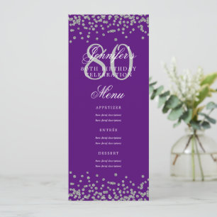 80:e födelsedag Menu Silver Confetti Lila Inbjudningar