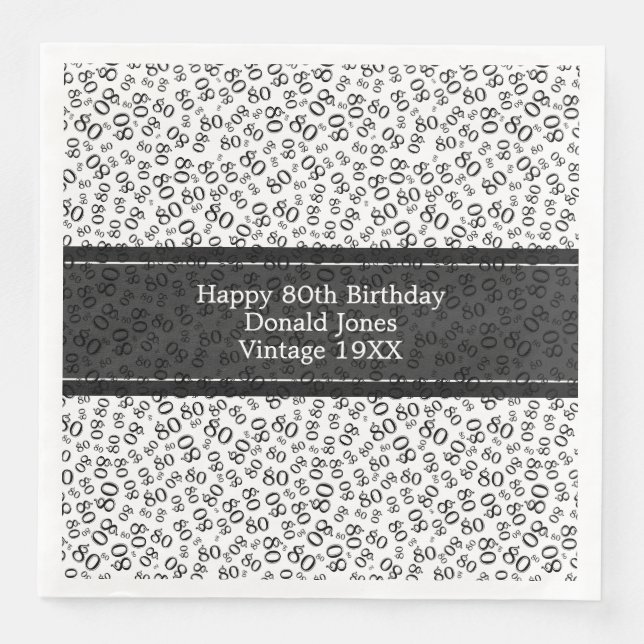 80:e födelsedag Modern Nummer Mönster Black/White Pappersservett (Framsida)