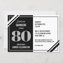 80:e födelsedag Modern svart och vit middag Party Inbjudningar
