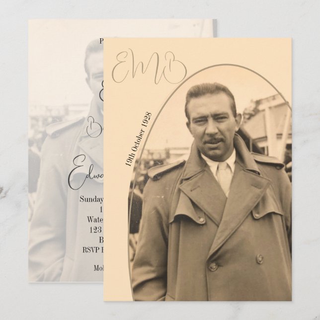 80:e födelsedag Monogram Male Photo Snyggt Birthda Inbjudningar (Fram/baksida)