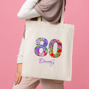 80:e födelsedag Moster Gift - Blommigt Namn 80 år Tygkasse