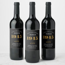 80:e födelsedag Namn 1945 Svarta Guld-Elegantens C Vinflaska Etikett