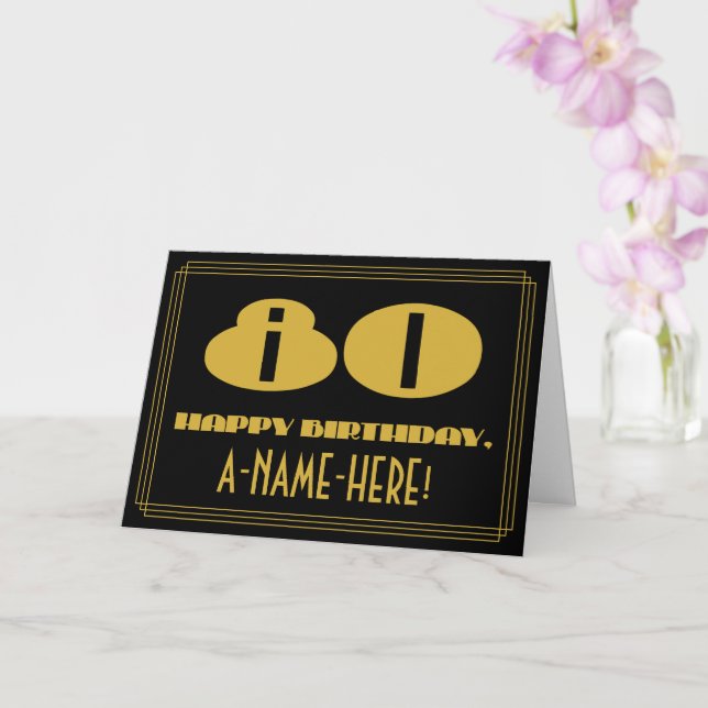 80:e födelsedag: Namn + Art Deco Inspired (80) Kort (Orkide)