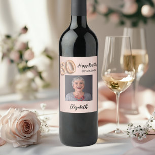80:e födelsedag ro guld rosa vinflaska etikett