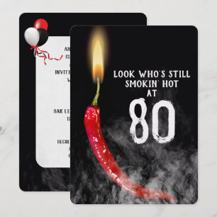 80:e födelsedag, röd Hett Pepper Candle Inbjudningar