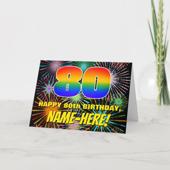 80:e födelsedag: Roligt, färgstarka brinnande fyrv Kort (Framsida)