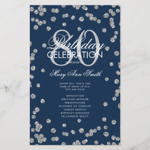 80:e födelsedag Silver Navy Glitter Menu