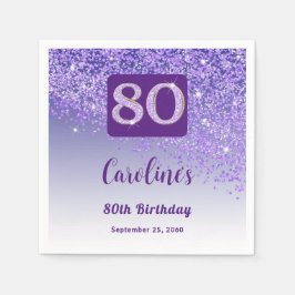 80:e födelsedag Söt Lila Glitter Pappersservett