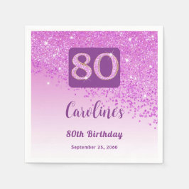80:e födelsedag Söt Rosa Glitter Napkins Pappersservett