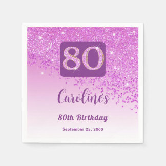 80:e födelsedag Söt Rosa Glitter Napkins Pappersservett