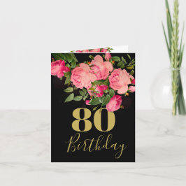 80:e födelsedag, svart foto-Ro-Blommigt, Elegant Inbjudan