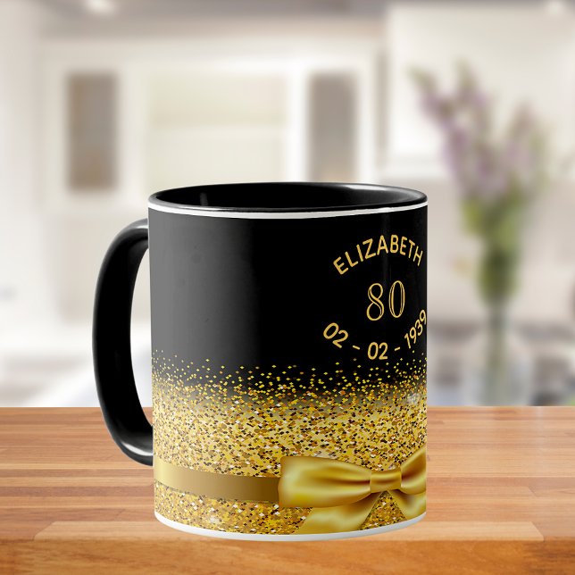 80:e födelsedag svart guld klassisk elegant namn mugg (Skapare uppladdad)