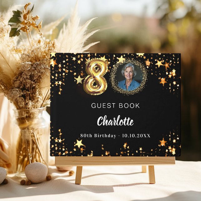 80:e födelsedag, svart guld-stjärna, foto gästböcker (Skapare uppladdad)