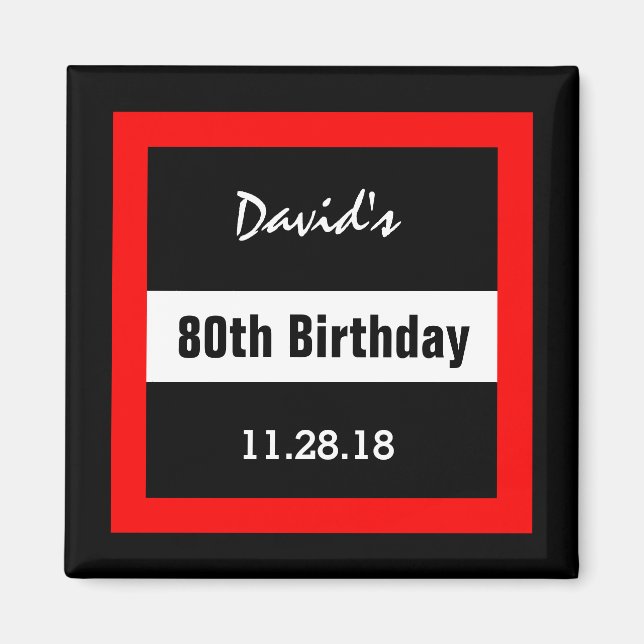 80:e födelsedag svart med Red Ram Anpassningsbar A Magnet (Framsidan)