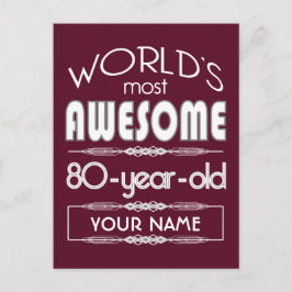 80:e födelsedag Världens bästa Fabulous Mörk Red Vykort