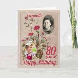 80:e födelsedag Vintage Blommigt Foto Kort