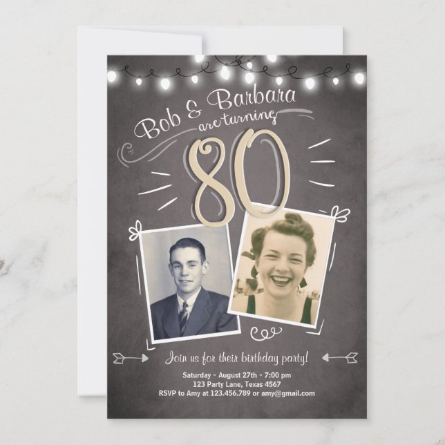 80:e födelsedag Vintage Twillingar födelsedag Inbjudningar (Framsida)