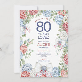 80:e födelsedagen, 4:e juli Röd vit och blå Blommi Inbjudningar