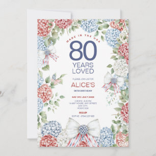 80:e födelsedagen, 4:e juli Röd vit och blå Blommi Inbjudningar