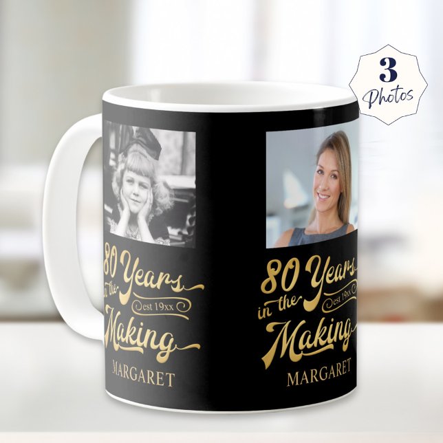 80:e födelsedagen 80 år i Skapar 3 foton Kaffemugg (Skapare uppladdad)