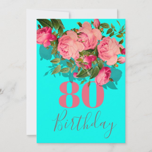 80:e födelsedagen 80:e blå Rosa ros-Eleganten Inbjudningar (Framsida)