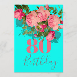 80:e födelsedagen 80:e blå Rosa ros-Eleganten Inbjudningar