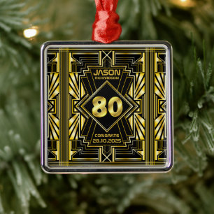 80:e födelsedagen Art Deco Guld Black Underbar Ga Julgransprydnad Metall