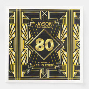 80:e födelsedagen Art Deco Guld Black Underbar Ga Pappersservett