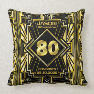 80:e födelsedagen Art Deco Guld Black Underbar Gat Kudde