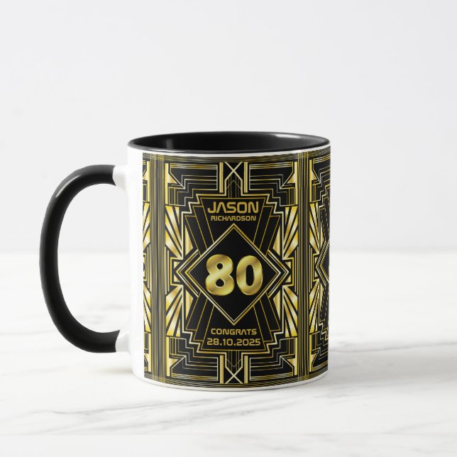 80:e födelsedagen Art Deco Guld Black Underbar Gat Mugg (Vänster)
