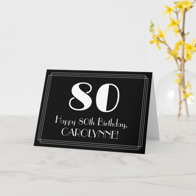 80:e födelsedagen ~ Art Deco Inspired Titta "80",  Kort (Gul blomma)